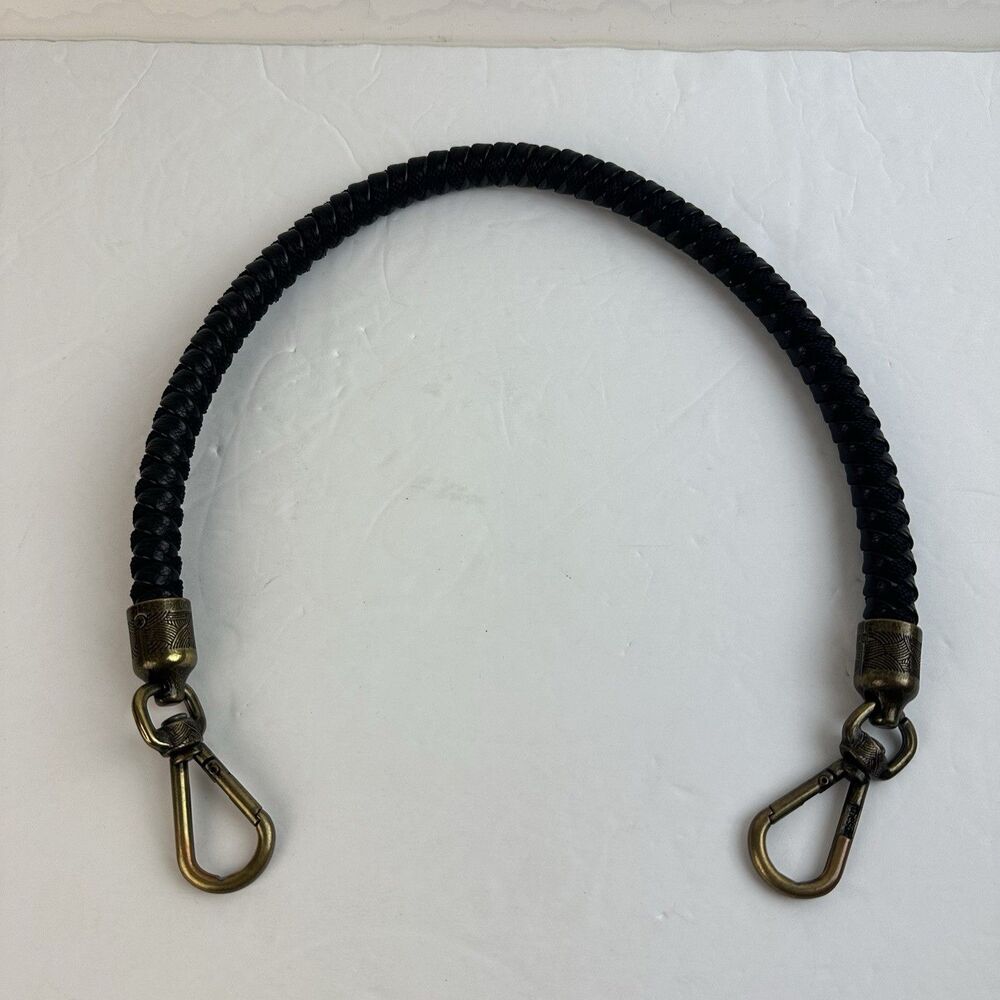 The Sak Purse Replacement Shoulder Strap ONLY Black Braided Leather Gold Clips
